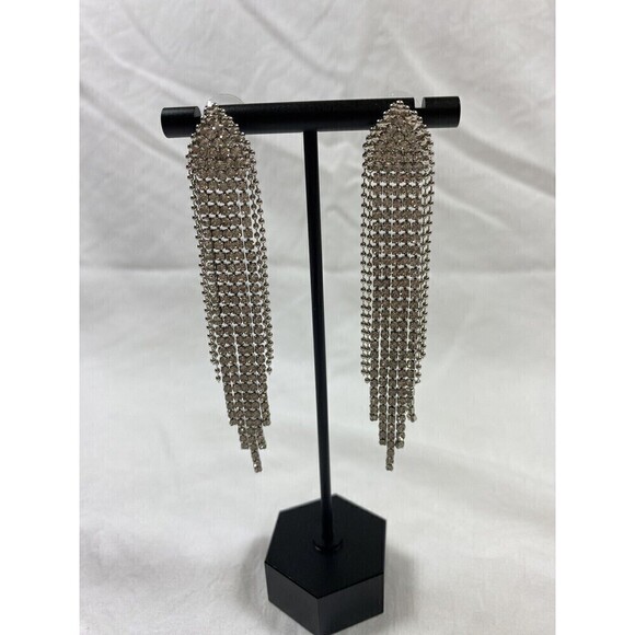 Rhinestone Waterfall Earrings Dramatic Formal Tassel - Picture 5 of 7